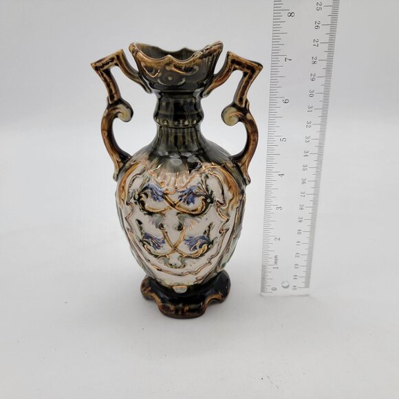 Antique Majolica Pottery Vase with Handles - Picture 6 of 6